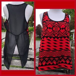 - Red/Black Print Open Fly Back Tank SZ M! NEW!
